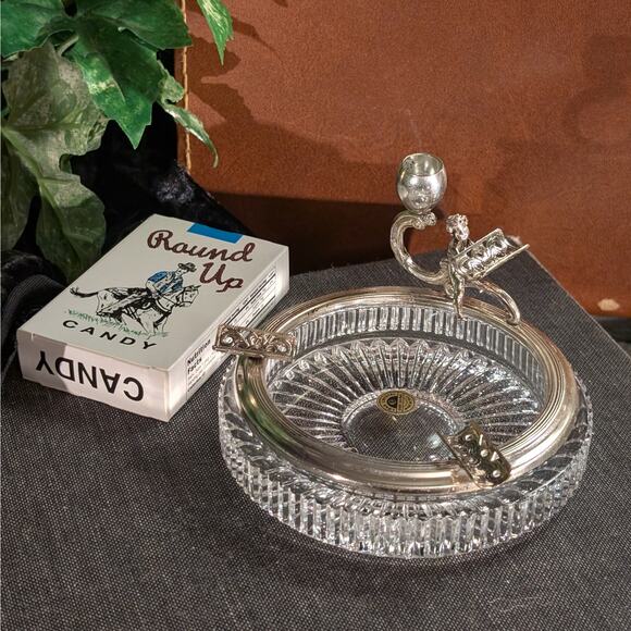 Vintage Ornate Italian Rococo Chrome Lead Crystal Ashtray & Cherub Putti Snuffer - Picture 1 of 8